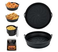 Alyvisun Air Fryer Silicone Liners 2PCS Reusable Airfryer Accessories Basket Foldable Baking Tray Inserts Versatile Round Rack Pot for Microwave, Oven, Black