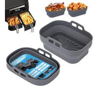 Alyvisun Air Fryer Silicone, 2PCS Reusable Dual Airfryer Accessories Liner Foldable Baking Rack Moulds Rectangular Basket Versatile Non Stick Tray (Grey)