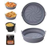 Alyvisun Air Fryer Silicone Liners 2PCS Reusable Airfryer Accessories Basket Foldable Baking Tray Inserts Versatile Round Rack Pot for Microwave, Oven (Grey)