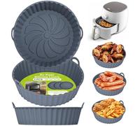 Alyvisun Air Fryer Silicone Liners, 3PCS Reusable Airfryer Basket Baking Tray Inserts Versatile Round Rack Pot for Microwave, Oven, Grey