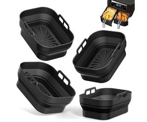 Alyvisun Airfryer Silicone Basket Reusable Baking Mould Air Fryer Silicone Moulds Rectangular Insert Hot Air Fryer Accessories Mould, Silicone, Light Black, Pack of 4