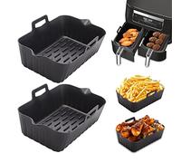 Alyvisun Airfryer Silicone Liners, 2 Pcs Square Dual Air Fryer Liner Reusable, Multifunctional Airfryers Accessories Baking Trays for Kitchen, Oven, Microwave, Black