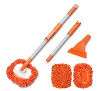 Alyvisun All-Season Car Wash Brush with Ice Scraper, 2-Head Car Cleaning Brush with Extendable Handle, 21.5 cm Soft Rubber Snow Brush, TPE Scraper, 180° Rotating Head for Car, SUV, Caravan