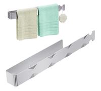 Alyvisun Bathroom Towel Rail Wall Mounted, One-Piece Adhesive Towel Rail with Hooks, 304 Stainless Steel Extended Towel Rails for Bathroom, Kitchen and Shower