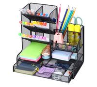 Alyvisun Desk Organizer with Drawer, Stationary Organizer with 12 Compartments, Desk Tidy Storage Rack for Office, Home, School, Office Supplies, Accessories