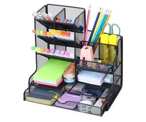 Alyvisun Desk Organizer with Drawer, Stationary Organizer with 12 Compartments, Desk Tidy Storage Rack for Office, Home, School, Office Supplies, Accessories