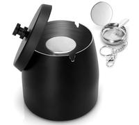 Alyvisun Desktop Trash Container Tray, Stainless Steel Desk Ash Can with Lid and Portable Tray, Smell Proof & Windproof, for Outdoor, Office, Home Decor, Black [10 * 9 * 10 cm]