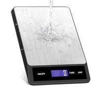 Alyvisun Digital Kitchen Scales in High Precision, 15kg-1g Electronic Cooking Scales with 5 Units, Tare Function and LCD Slanted Display, Waterproof Stainless Steel Food Weighing Scales
