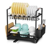 Alyvisun Drainer Large Capacity Draining Cups, Utensil & Cutting Board Holders, Space-Saving Dish Rack for Kitchen Countertops, Steel, Black