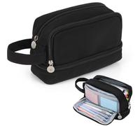 Alyvisun Large Pencil Case, Black Pencil Case with 3 Compartments for Boys Girls, Portable Stationary Organizer Bag Pencil Pouch with Handle for School or Office Supplies