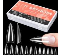 Alyvisun Long Stiletto Half Cover Nail Tips, 600 Pieces Clear Soft Gel Nails Tips, 12 Sizes Fake Nail Extension Tips for Manicure Salon, DIY