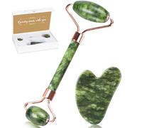 Alyvisun Natural Green Jade Gua Sha Set and Jade Roller,for Neck and Body Massage Tool, Facial Massage Board for Relieving Puffiness and Jawline Improving with User Manual, Skincare Gift for Women