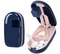 Alyvisun Pill Cutter, Safety Blade Guard & Sliding Storage, Blue