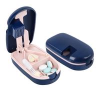 Alyvisun Pill Tablet Cutter for Small or Large Pills, V-Shaped Pill Cutter with Grinding, Portable Design, Safety Blade Guard, Auto Pill Ejection, and Sliding Storage (Blue)