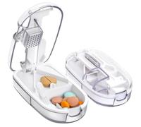 Alyvisun Pill Tablet Cutter for Small or Large Pills, V-Shaped Pill Cutter with Grinding, Portable Design, Safety Blade Guard, Auto Pill Ejection, and Sliding Storage (Transparent)