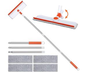 Alyvisun Professional Window Cleaning Equipment with 132cm Extendable Pole and Bendable Head, 2 in 1 Window Cleaner Tool with Silicone Squeegee and 4pcs Microfibre Scrubber for High Windows