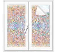 Alyvisun Self-adhesive Rainbow Window Films 60x220cm, 3D Stained Removable Window Film Privacy with Static Cling, Anti-UV Opaque Decorative Window Covering Film for Office Home Kitchen