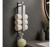 Alyvisun Self Adhesive Towel Rail 45CM / 17.72 inches, 304 Stainless Steel Towel Holder with Double Hooks, Multi-Function for Bathroom and Kitchen, Brushed Silver