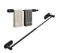 Alyvisun Self Adhesive Black Towel Rail, Stainless Steel Towel Holder, Retractable from 37cm to 57.5cm, Towel Rail Wall Mounted for Kitchen Bathroom Towel Rails Easy to Install
