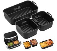 Alyvisun Silicone Air Fryer Liner, 3PCS Airfryer Liners (1x10.4 L+2x5.2 L) | Foldable Baking Trays Reusable Air Fryer Rack Versatile Accessories Baskets Rectangle Inserts for 10L/10.4L Air fryer