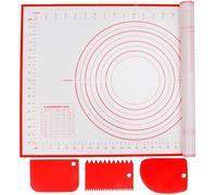 Alyvisun Silicone Baking Pastry Mat with 3 Scrapers 60x40 CM Non-Stick Pizza Accessories Pad Anti-Slip Fondant Rolling Tray Dough Kneading Sheet Liner for Cake, Pie, Bread (Red)