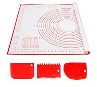 Alyvisun Silicone Baking Pastry Mat with 3 Scrapers 70×50CM Non-Stick Pizza Accessories Pad Anti-Slip Fondant Rolling Tray Dough Kneading Sheet Liner for Cake, Pie, Bread (Red)