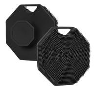 Alyvisun Silicone Body Scrubber, Gentle Exfoliating Bath Shower Brush with Hook and Suction, Handheld Shower Scrubber for Body, Soft Body Cleansing Brush for All Skin Type (Black)