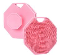 Alyvisun Silicone Body Scrubber, Gentle Exfoliating Bath Shower Brush with Hook and Suction, Handheld Shower Scrubber for Body, Soft Body Cleansing Brush for All Skin Type (Pink)