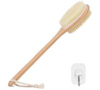 Alyvisun Wooden Back Scrubber for Shower with Long Handle, Dual-Sided Bath Brush Body Scrubber with Stiff and Soft Bristles, Exfoliating Body Brush [Dry and Wet Brushing]