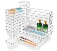Alyxen 25 Dot Drawer Organiser Set, Clear Plastic Storage Boxes with 4 Sizes for Kitchen, Office, Makeup Vanity, Bathroom - Ideal for Makeup, Small Parts Organisation
