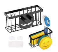 Alyxen Kitchen Sink Caddy Sponge Holder for Kitchen Sink Stainless Steel Rack with High Brush Holder Smiley Face Sponge Hook Towel Holder and Divider Gadgets Organizer for Counter,Black