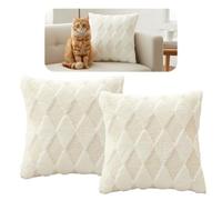 Alyxen Set of 2 Soft Plush Short Wool Velvet Decorative Cushion Covers Luxury Style Throw Pillow Cases Pillow Shell for Sofa Bedroom Square Beige 43x43 cm