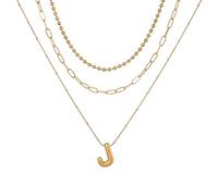 ALYXUY Gold Initial Necklace for Women, Layered 14k Gold Plated Bubble Letter Necklace Dainty Bubble Pendant Charm Initial Necklaces for Women Trendy Name Necklace Gold Jewelry for Her, One Size