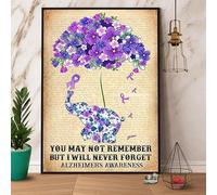 Alzheimer’s Awareness You May not Remember bit I Will Never Forget Elephant & Flowers Vintage Metal Tin Sign Men Ladies Decorative Aluminum Sign Birthday Anniversary Housewarming Gift 5.5x8inch