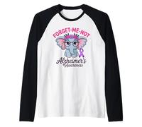 Alzheimer's Awareness Forget-Me-Not Elephant Raglan Baseball Tee