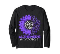 Alzheimer's Awareness Month Sunflower Ribbon Purple Dementia Long Sleeve T-Shirt