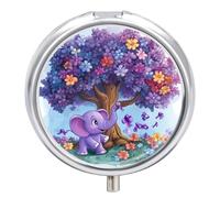 Alzheimers Awareness Purple Ribbon Elephant Pill Box 3 Compartment Small Portable Medicine Case Pill Organizer for Pocket Purse