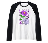 Alzheimer's Awareness Purple Ribbon Elephant Raglan Baseball Tee