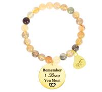 ALZLDYS Birthday Gifts for Women&Men Natural Stone Jasper Bracelets Handmade Stretchy Bracelets |Remember I Love You MOM&Dad| Gifts for Mom&Dad Souvenir, 19.5cm, Stone, rutilated quartz