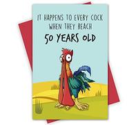 Alzombi Sarcastic 50th Birthday Card for Men Friends, Funny Happy Birthday Card, It Happens to Every Cock