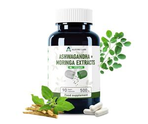 Alzuro Labs Ashwagandha & Moringa 500mg - 90 Vegan Capsules | High Strength 20:1 & 10:1 Extracts | Equivalent to 7,500mg | Energy, Stress & Immune Support | 3rd Party Lab Tested | GMP Certified