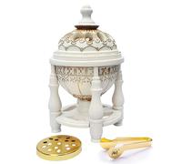 AM 4P Luxury Bakhoor Burner - White & Gold Incense Holder for Frankincense - Spiritual Gift for Eid, Diwali & Christmas - Elegant Home Decor