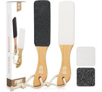 AM 8:00Pumice Stone Foot File, 2 Pack Callus Remover for Feet with Wooden Handle, Pedicure Foot Scrubber to Remove Dead Skin, Dry, Rough, Corns Skin Scraper