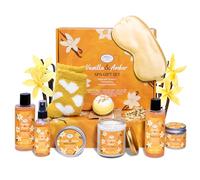 AM AROMANTRA Bathroom Gift Set for Personal Care, 11 Luxury Spa Gift Baskets for Women, Spa Utensils for Home with Bubble Bath, Body Lotion, Candle