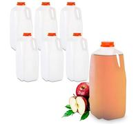 AM Bottle Supply 64 Oz. Empty HDPE Plastic Juice / Milk Bottles with Tamper Evident Caps by - Set of 6 Bottles and 6 Caps