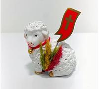 AM Decor Polish Traditional Small Easter Lamb Figurine with Flag and Palm (Baranek Wielkanocny), (Gypsum, Small)