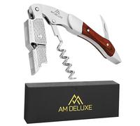 AM DELUXE Waiters Corkscrew Wine Opener - Double-Hinged Fulcrum 3-In-1 Cork Screw Wine Bottle Opener Heavy Duty Stainless Steel & Pakka Wood. Serrated Foil Cutter. Beer Opener. Magnetic Gift Box