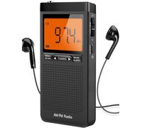 AM FM Portable Radio Personal Radio with Excellent Reception Battery Operated by 2 AAA Batteries with Stero Earphone, Large LCD Screen, Digtail Alarm Clock