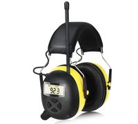AM/FM Radio Headphones with Digital Display, 30dB AM FM Hearing Protection Safety Ear Muff, Ear Protection Headphone for Mowing, Landscaping, Shooting and Construction Black-Yellow