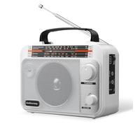 AM/FM/SW1-2 Radio Shortwave Transistor Radio AC or Battery Operated with Best Reception Big Speaker and Precise Tuning Knob with AUX in & 3.5mm Earphone Jack White
